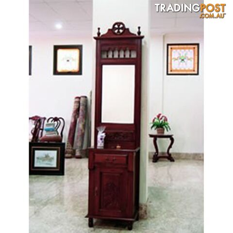 Solid Mahogany Timber Small Hall Stand with Cupboard