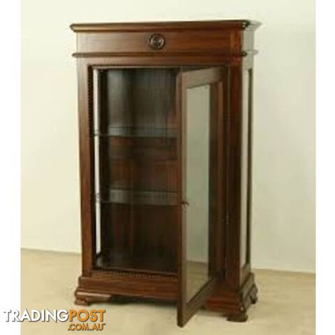 Mahogany Vitrine Display Glass Cabinet with Glass Shelves