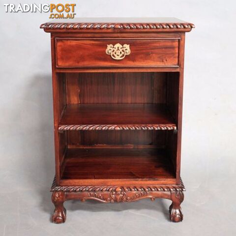 Solid Mahogany Wood Bedside Table With Shelves