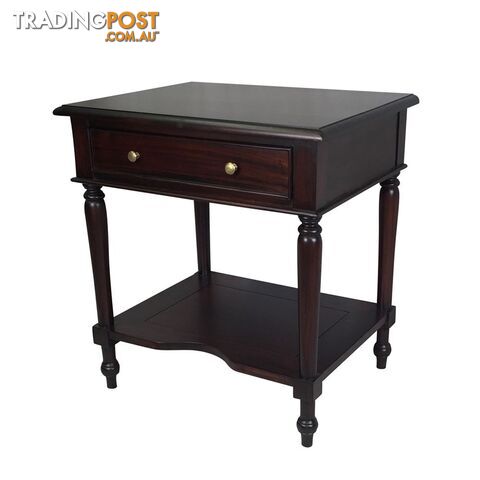 Solid Mahogany Wooden Side Table with Drawer and Shelf