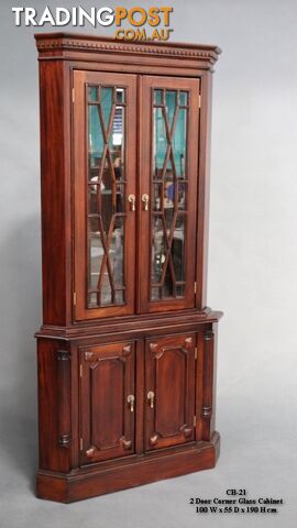 Solid Mahogany Timber 2 Door Corner Cabinet