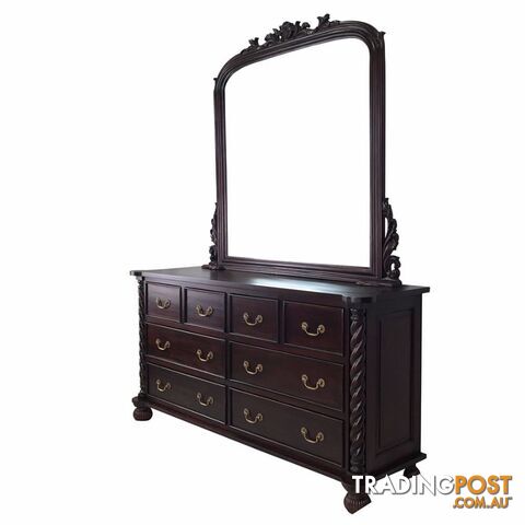 Solid Mahogany Wood Dressing Table with 8 Drawers & Mirror