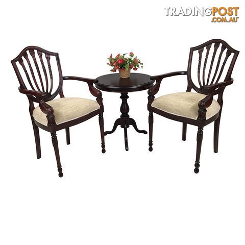 Solid Mahogany Table Set with 2 Hyper Flute Leg Arm Chairs