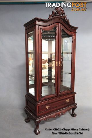 Solid Mahogany 2 Door Display Cabinet with Drawer