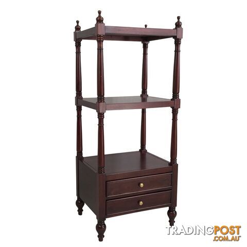 Solid Mahogany Wood 3 Tier Whatnot with Drawer and Shelf