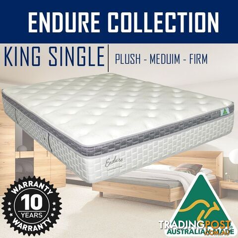 Australian Made Pillow Top Spring Mattress - 10 Years Warranty - King Single Size - ENDURE - photo 4 of 4