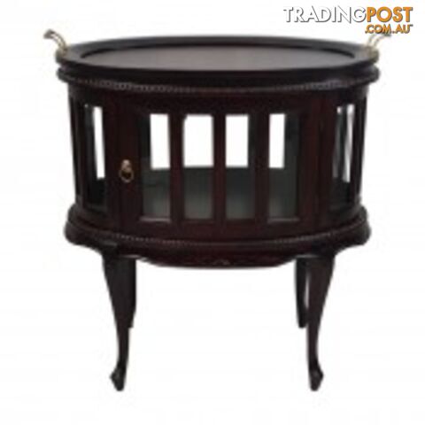 Solid Mahogany Wood Oval Tea Table with Glass