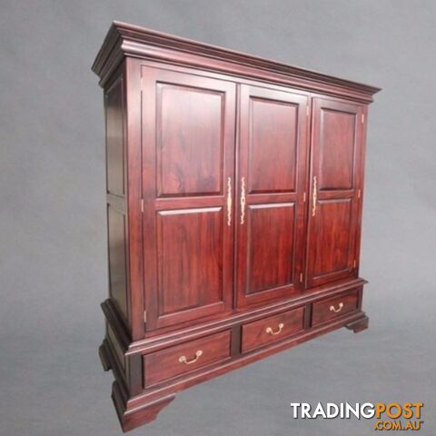 Solid Mahogany Wood 3 Door & Drawer Wardrobe