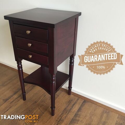 Mahogany Side Table with Shelf & 3 Drawers
