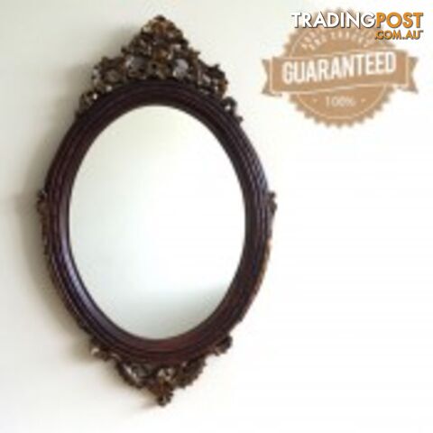 Solid Mahogany Wood Hand Carved Bevelled Oval Wall Mirror