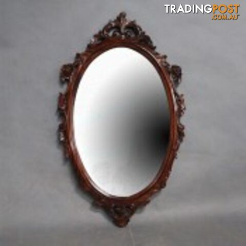 Solid Mahogany Wood Hand Carved Bevelled Oval Wall Mirror