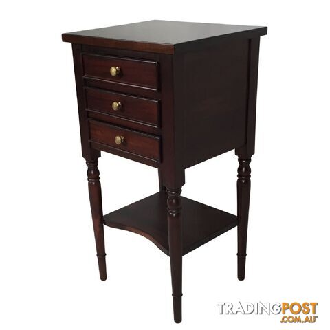 Solid Mahogany Wood Side Table with 3 drawers