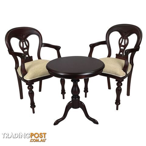 Solid Mahogany Wood Table Set with 2 Fiddle Back Arm Chairs