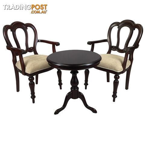 Solid Mahogany Wood Table Set with 2 Arm chairs - Hyper Flute Leg Design