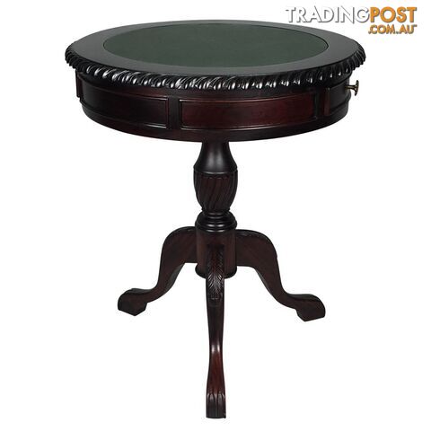 Solid Mahogany Wood 60 cm Green Vinyl insert Round Table