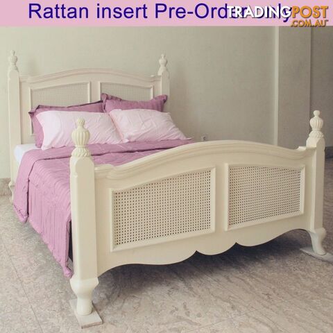 French provincial Style Bed Queen Carved Antique Reproduction Mahogany White...