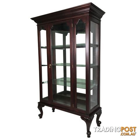 Solid Mahogany Wood 2 Door Glass Display Cabinet