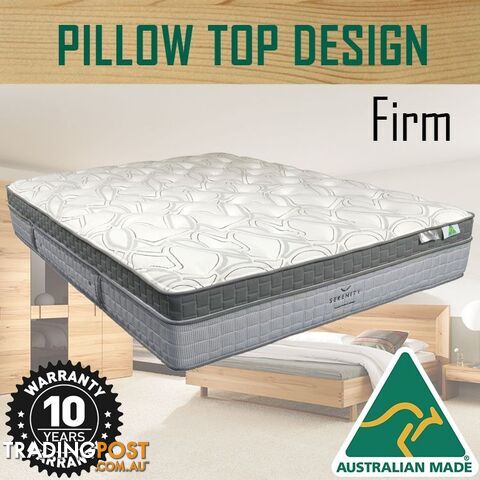 Australian Made Pillow Top Spring Mattress - 10 Years Warranty - King Single...