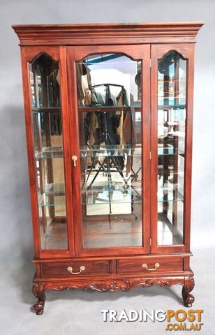 Solid Mahogany Wood 2 Door Display Cabinet with Drawers
