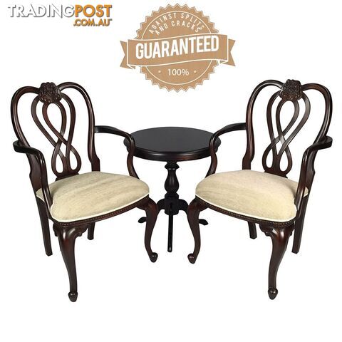 Solid Mahogany Wood Round Table Set with 2 Arm Chairs