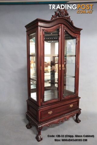 Solid Mahogany 2 Door Display Cabinet with Drawer