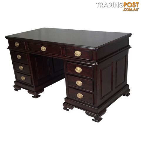 Solid Mahogany Wood Office Desk with Brass Handles