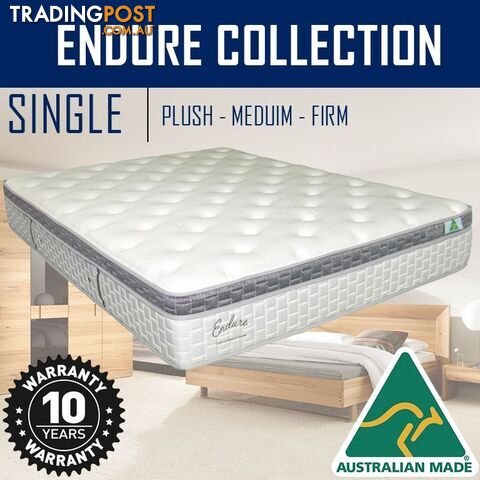Australian Made Pillow Top Spring Mattress - 10 Years Warranty - Single Size - ENDURE - photo 2 of 4