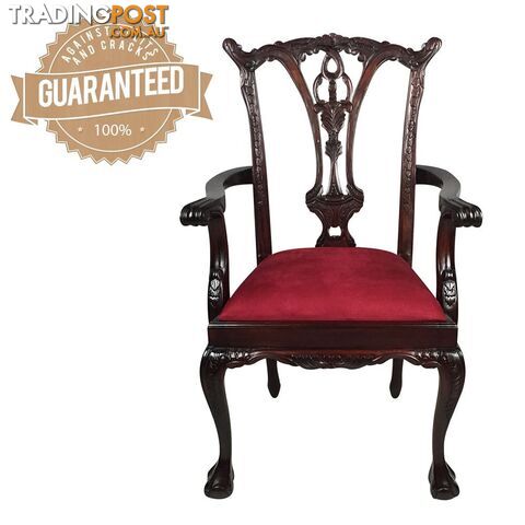 Solid Mahogany Wood Arm Upholstered Chair