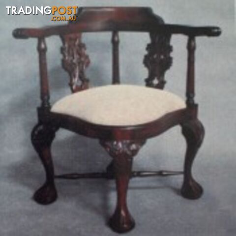 Solid Mahogany Wood Corner Arm Upholstered Chair