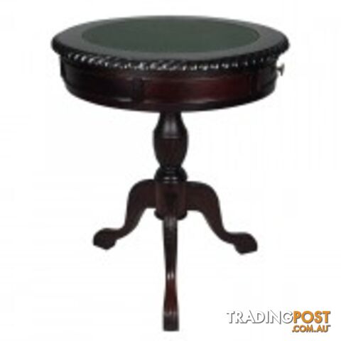 Solid Mahogany Wood 60 cm Green Vinyl insert Round Table