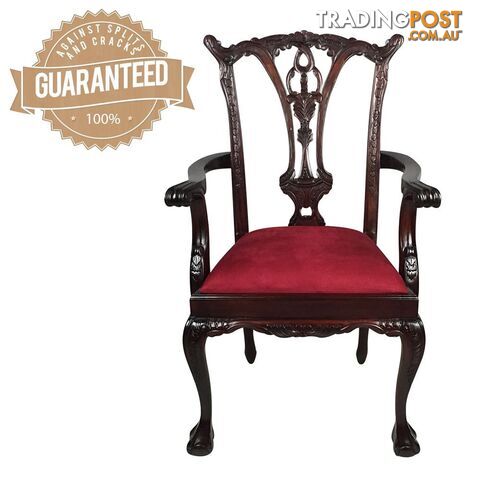 Solid Mahogany Wood Arm Upholstered Chair