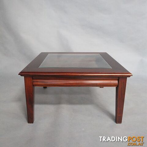 Solid Mahogany Wood Square Coffee Table With Glass
