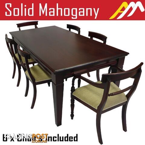 Solid Mahogany Wood Dining Set / Table 1.5m and Chairs