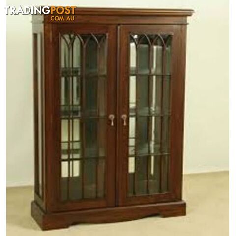 Solid Mahogany Display Cabinet / Vitrine with Glass Doors