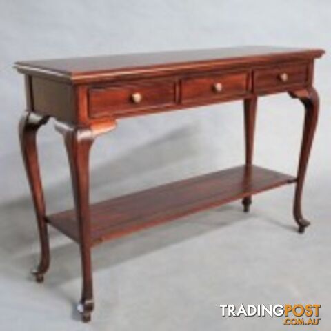 Solid Mahogany Wood Hall Table With 3 Drawers