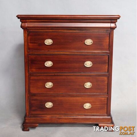 Mahogany Wood Chest of Drawers Long and Slim Design