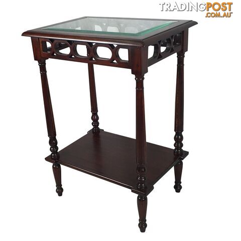 Solid Mahogany Wood Rectangular Glass top SideTable