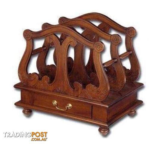 Mahogany Wood Magazine Rack With Drawer