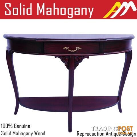 Mahogany Wood Hall Table Half Ellipse Shape With 1 Drawer