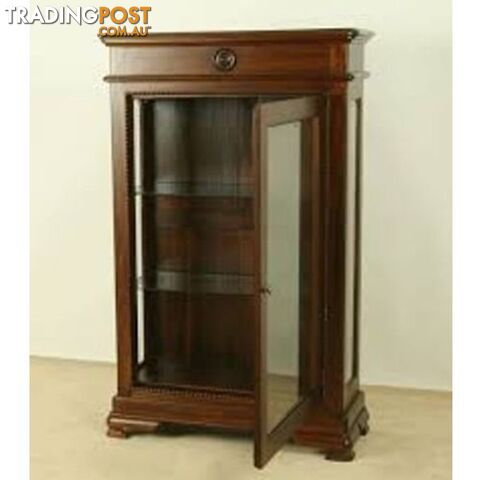 Mahogany Vitrine Display Glass Cabinet with Glass Shelves