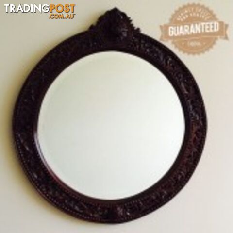 Solid Mahogany Wood Bevelled Glass Round Mirror