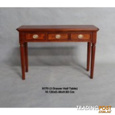 Mahogany Wood Hall Table with 3 Drawers