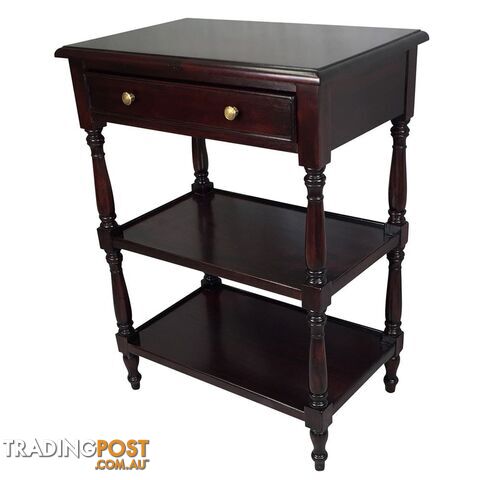 Solid Mahogany Wood Lamp Table with Drawer and Shelf