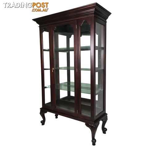 Solid Mahogany Wood 2 Door Glass Display Cabinet
