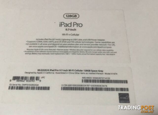 New Sealed ipad PRO 128GB Wi-Fi +4G