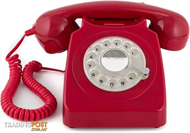 GPO Rotary 1970s-style Retro Landline Phone Curly Cord, Authentic Bell Ring