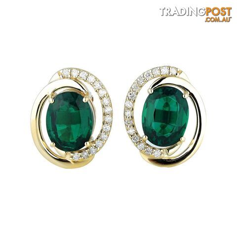 9ct Yellow Gold, 3.90ct Emerald and Diamond Earring