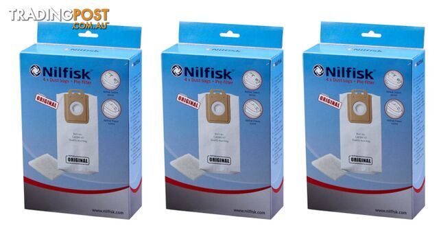 Nilfisk 3 Boxes of 4 Select Series Dust Bags + Pre-filter - 128389187 - Nilfisk - N-128389187-3-PACK