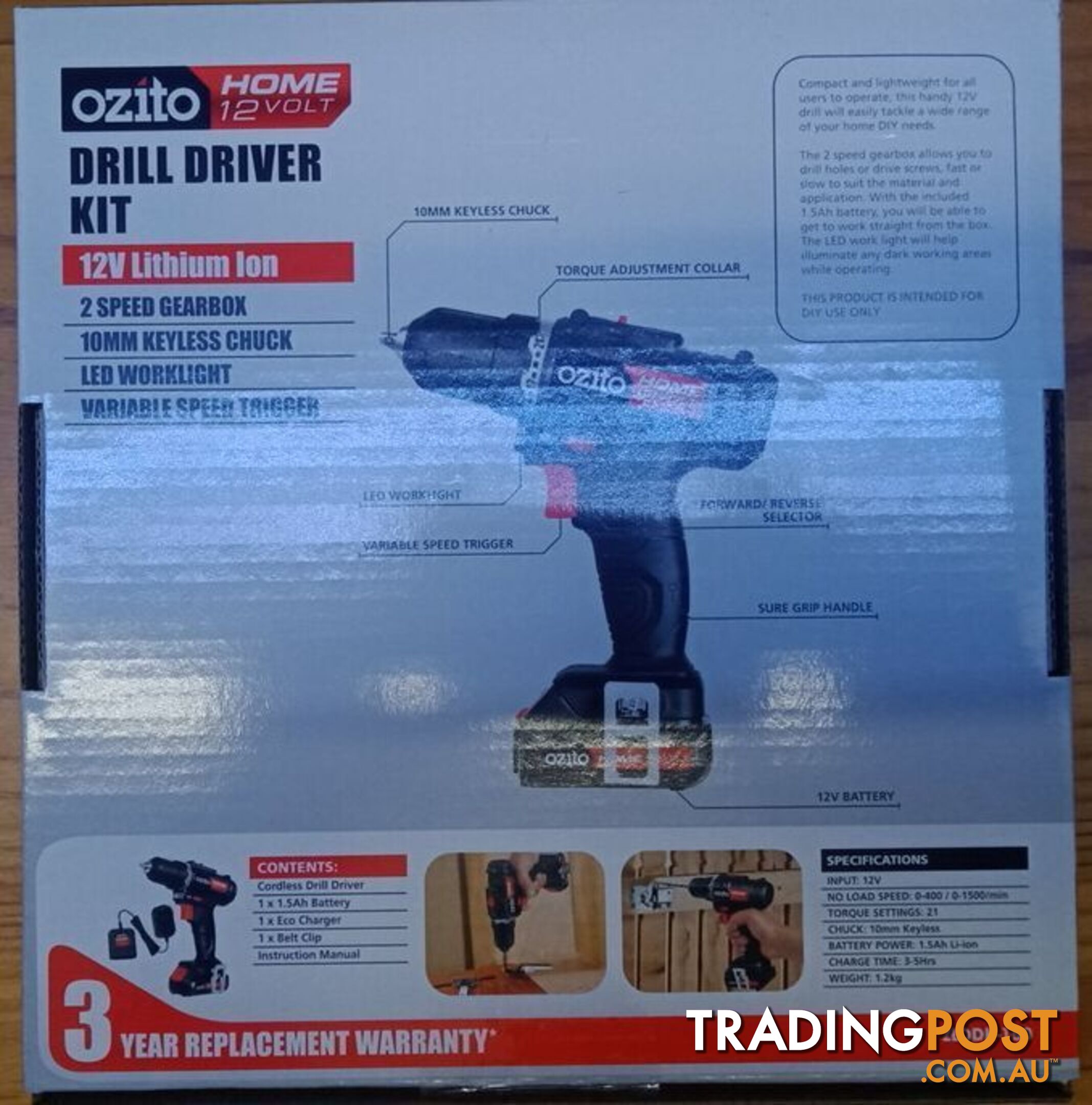 12 volt ozito drill driver kit