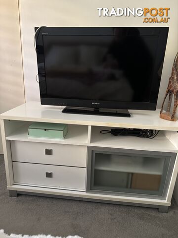 Entertainment unit two drawers sliding glass door